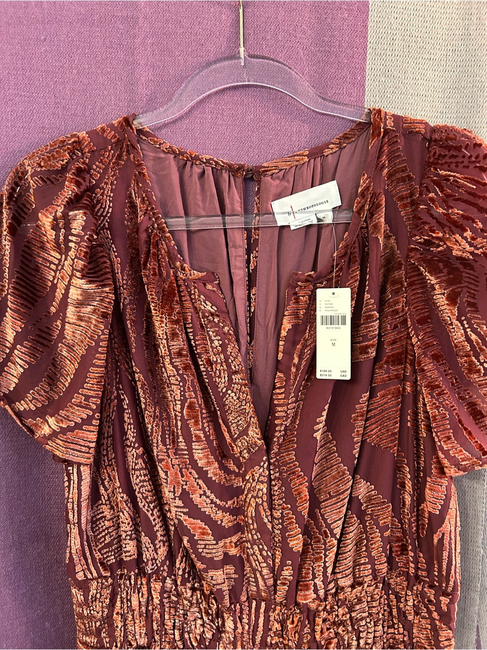 Anthropologie NWT Somerset Jumpsuit Velvet Burnout Edition Size M Deep Burgandy - Picture 2 of 9